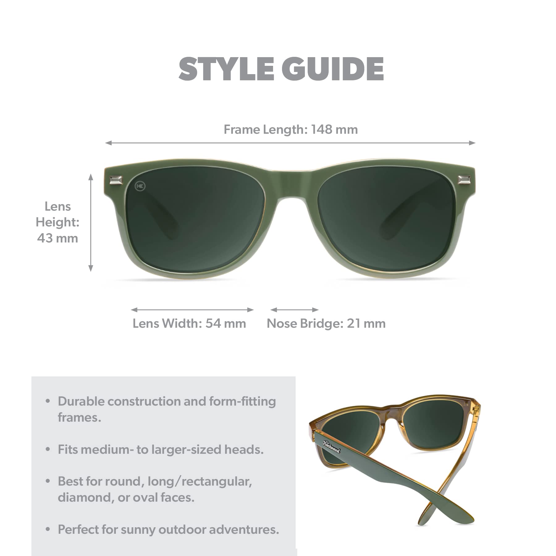 Knockaround Fort Knocks Polarized Sunglasses for Men & Women - Impact Resistant Lenses & Full UV400 Protection, Army Green and Amber Frames/Aviator Green Lenses