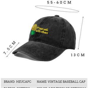 Embroidered Baseball Hat Plays Well with Others Caps Upside Down Pineapple Baseball Cap Adjustable Embroidery Denim Hats