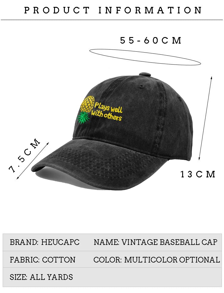 Embroidered Baseball Hat Plays Well with Others Caps Upside Down Pineapple Baseball Cap Adjustable Embroidery Denim Hats