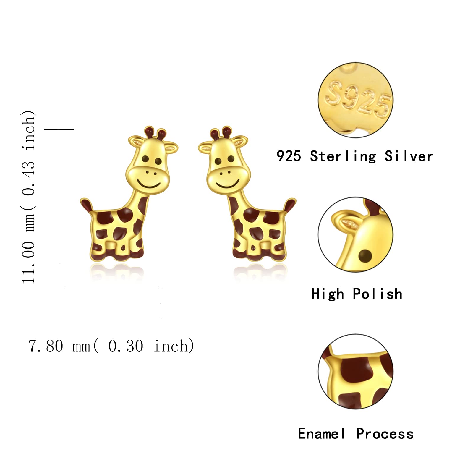 925 Sterling Silver Animals Earrings Hypoallergenic Stud Earrings Cute Animal Jewelry Unique Gifts for Women (Giraffe Stud)