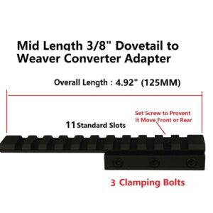 360 Tactical – 11 Slots Riser Base Adapter 11mm Dovetail Extension to 20mm Weaver Picatinny Rail Mount W/ 1 INCH 25.4MM Low Profile Scope Ring