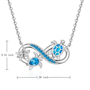 Turtle Necklace for Women Mom Sterling Silver Sea Turtle Pendant Infinity Mother and Daughter Necklaces Blue Opal Tortoise Ocean Wave Jewelry Mothers Day Gifts