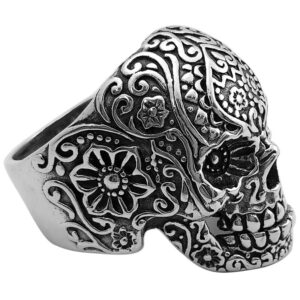 sugar skull ring for men women sterling silver - santa muerte - day of the dead gothic biker ring vintage mexican skull ring sterling silver (8)