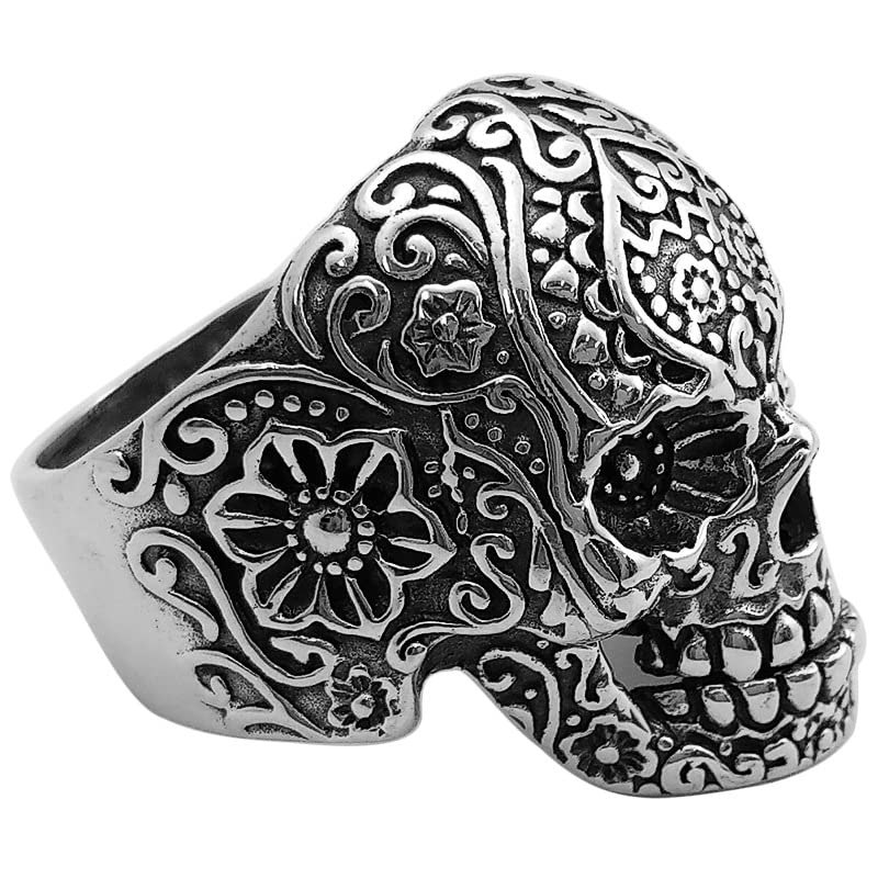 Sugar Skull Ring for Men Women sterling silver - Santa Muerte - Day of the dead Gothic Biker Ring Vintage Mexican Skull Ring Sterling Silver (8)