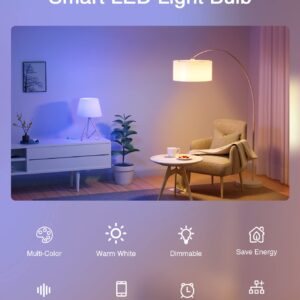 OHMAX Smart Light Bulbs, Color Changing Light Bulbs A19 E26 75W Equivalent, WiFi Light Bulbs Smart Bulbs Work with Alexa Google Home No Hub Required, Dimmable 2700K Warm White, 800 Lumens, 2 Pack