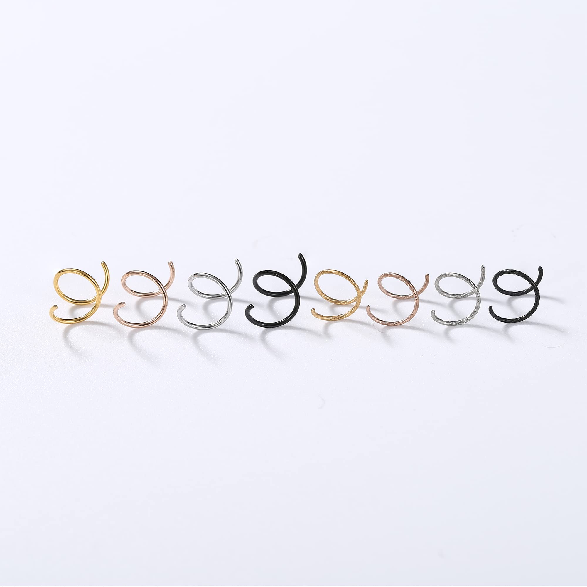 Drperfect Double Nose Ring for Single Piercing 6mm 8mm 10mm Spiral Nose Hoop Stainless Steel Twisted Hoop Nose Ring