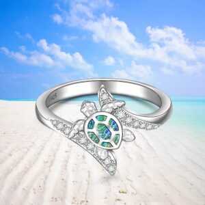 Fenthring Sterling Silver Sea Turtle Ring Abalone Shell Ocean Wave Cute Animal Rings for Women Jewelry Mothers Day Longevity Gifts Size 9