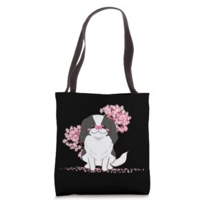 japanese kawaii sakura - cherry blossom japanese chin dog tote bag