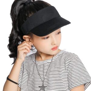 Kids Visor Sun Hat Adjustable Athletic Sports Hat 6 to 12 Years Old (Black+White, 52cm/Fit for 2-6Years)