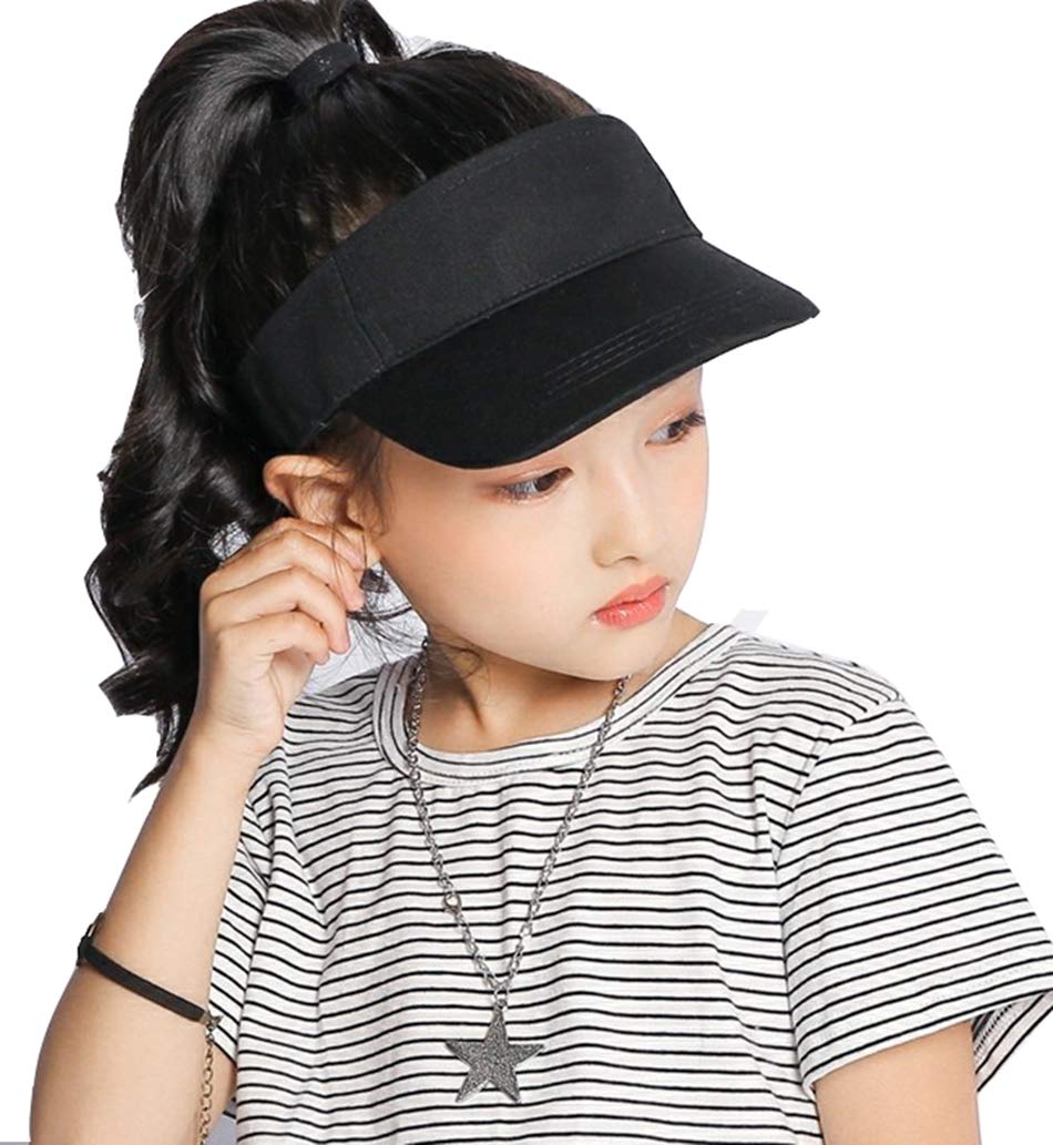 Kids Visor Sun Hat Adjustable Athletic Sports Hat 6 to 12 Years Old (Black+White, 52cm/Fit for 2-6Years)