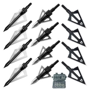 hunting broadheads, 3 blades archery broadheads 100 grain screw-in arrow tips compatible with crossbow and compound bow(12 pack), black-1