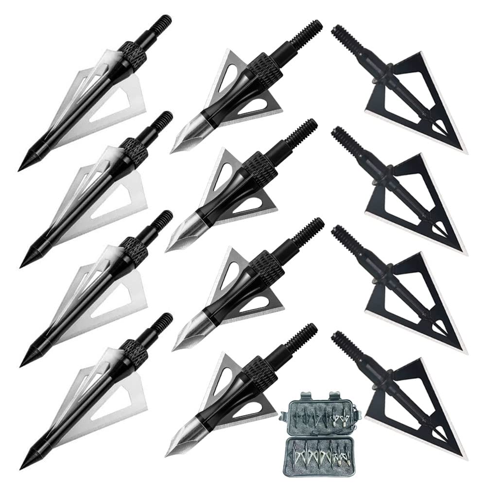 Hunting Broadheads, 3 Blades Archery Broadheads 100 Grain Screw-in Arrow Tips Compatible with Crossbow and Compound Bow(12 Pack), Black-1