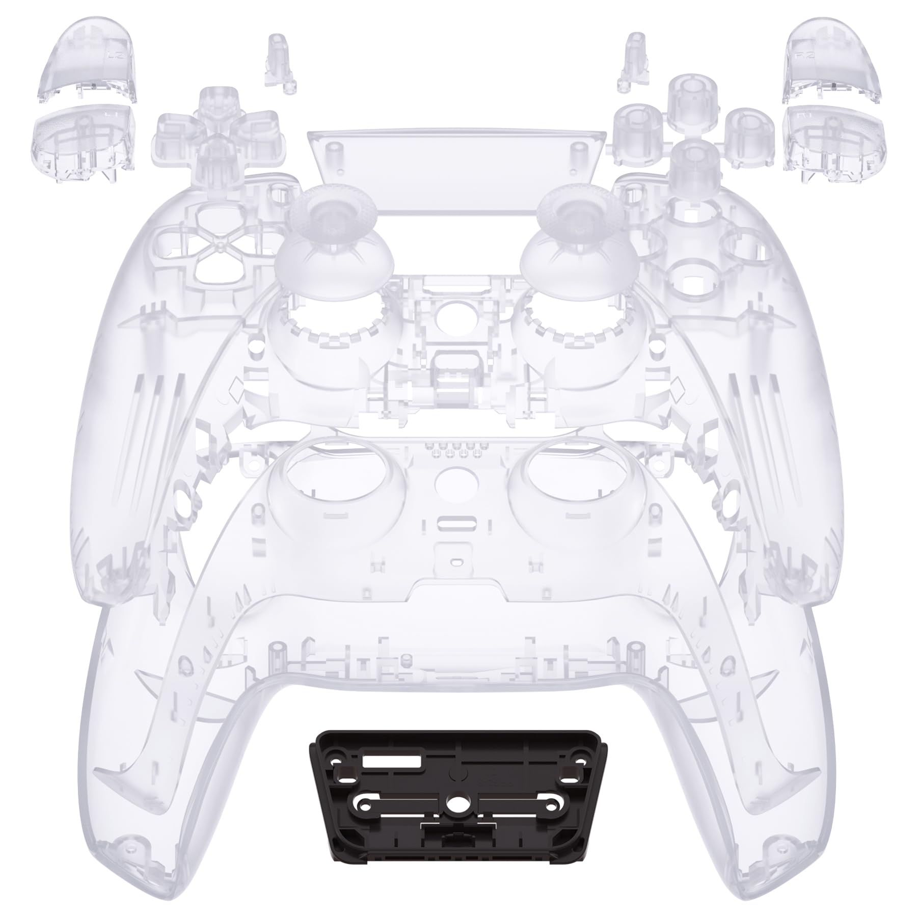 eXtremeRate Full Set Shell with Buttons Touchpad Cover, Clear Custom Replacement Decorative Trim Shell Front Back Plates Compatible with p s 5 Controller BDM-010 020 - Without Controller