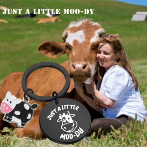 PLITI Cow Gifts Cow Lover Jewelry Cow Friendship Gifts Farmer Gifts Farming Gifts Just a Little Moo-dy Funny Heifer Keychain (little moo-dy BL)