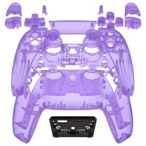 extremerate full set shell with buttons touchpad cover, clear atomic purple custom replacement decorative trim shell front back plates compatible with p s 5 controller bdm-010 020