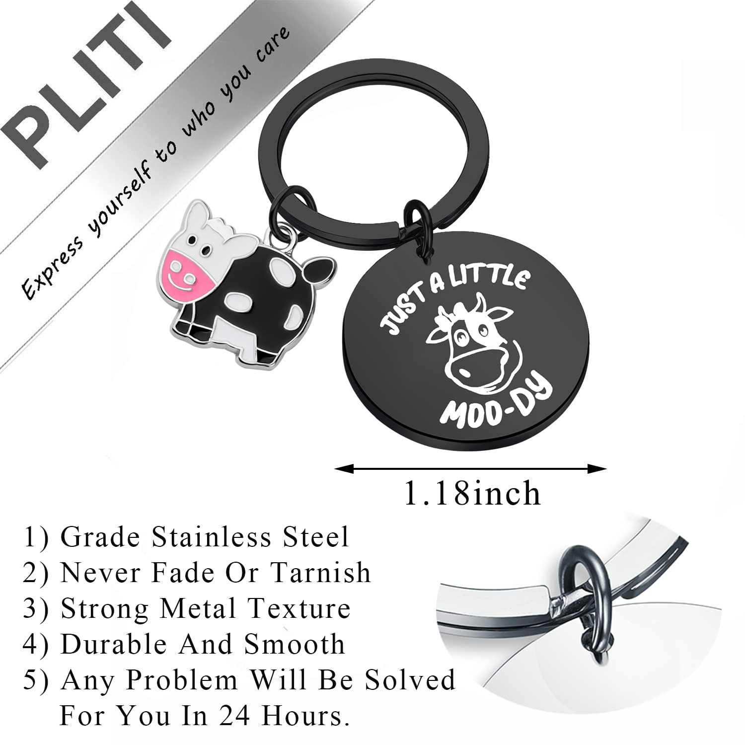 PLITI Cow Gifts Cow Lover Jewelry Cow Friendship Gifts Farmer Gifts Farming Gifts Just a Little Moo-dy Funny Heifer Keychain (little moo-dy BL)