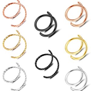 Drperfect Double Nose Ring for Single Piercing 6mm 8mm 10mm Spiral Nose Hoop Stainless Steel Twisted Hoop Nose Ring