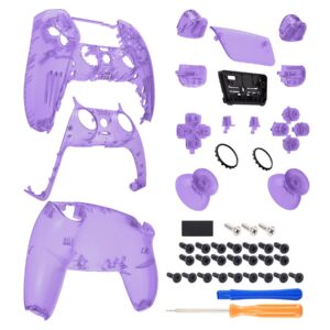 eXtremeRate Full Set Shell with Buttons Touchpad Cover, Clear Atomic Purple Custom Replacement Decorative Trim Shell Front Back Plates Compatible with p s 5 Controller BDM-010 020