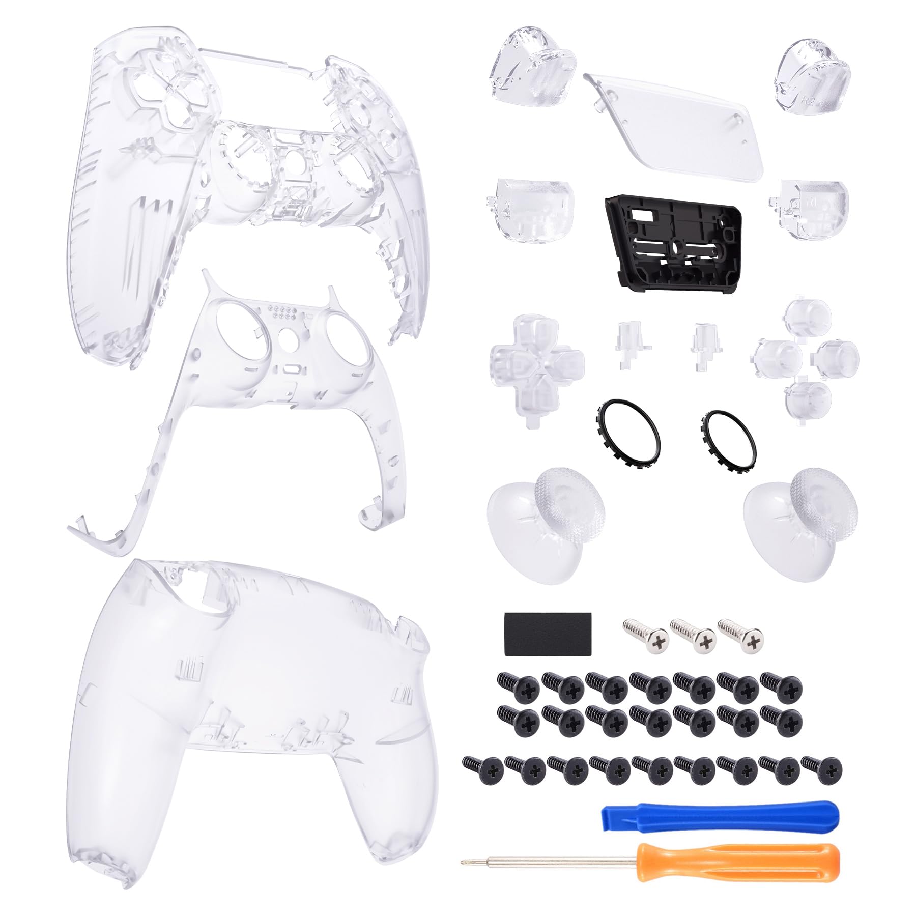 eXtremeRate Full Set Shell with Buttons Touchpad Cover, Clear Custom Replacement Decorative Trim Shell Front Back Plates Compatible with p s 5 Controller BDM-010 020 - Without Controller