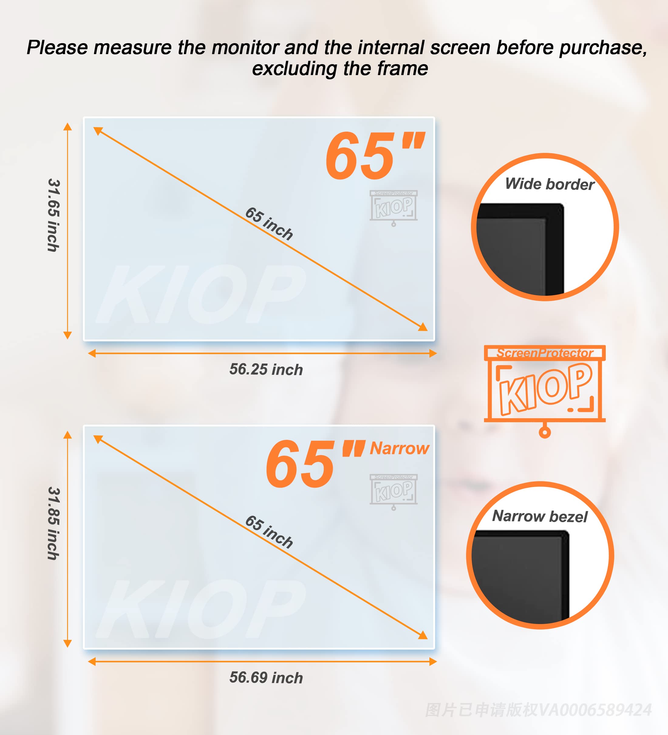 KIOP 65 Inches Anti UV Matte TV Screen Protector Multi-Function Out Blue Light Film,Protection Eyes,Guard Against Radiation,65" Narrow Frame