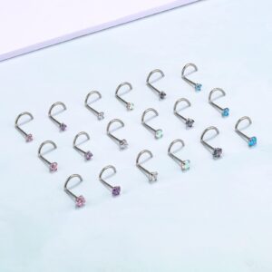 BelezaDosas 6pcs G23 Titanium Nose Studs 18G 20G Screw Nose Ring Press Fit 2mm 2.5mm 3mm Piercing Jewelry for Sensitive Skin (20G 3.0mm Claw CZ 6PCS)