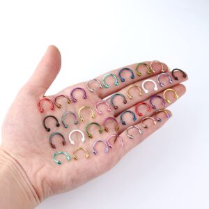 TEN MIRO 32Pcs 16G Horseshoe Nose Septum Rings Surgical Steel Eyebrow Tragus Lip Rings Daith Helix Cartilage Piercing Jewelry for Women Men Balls & Spikes Septum Jewelry 10mm