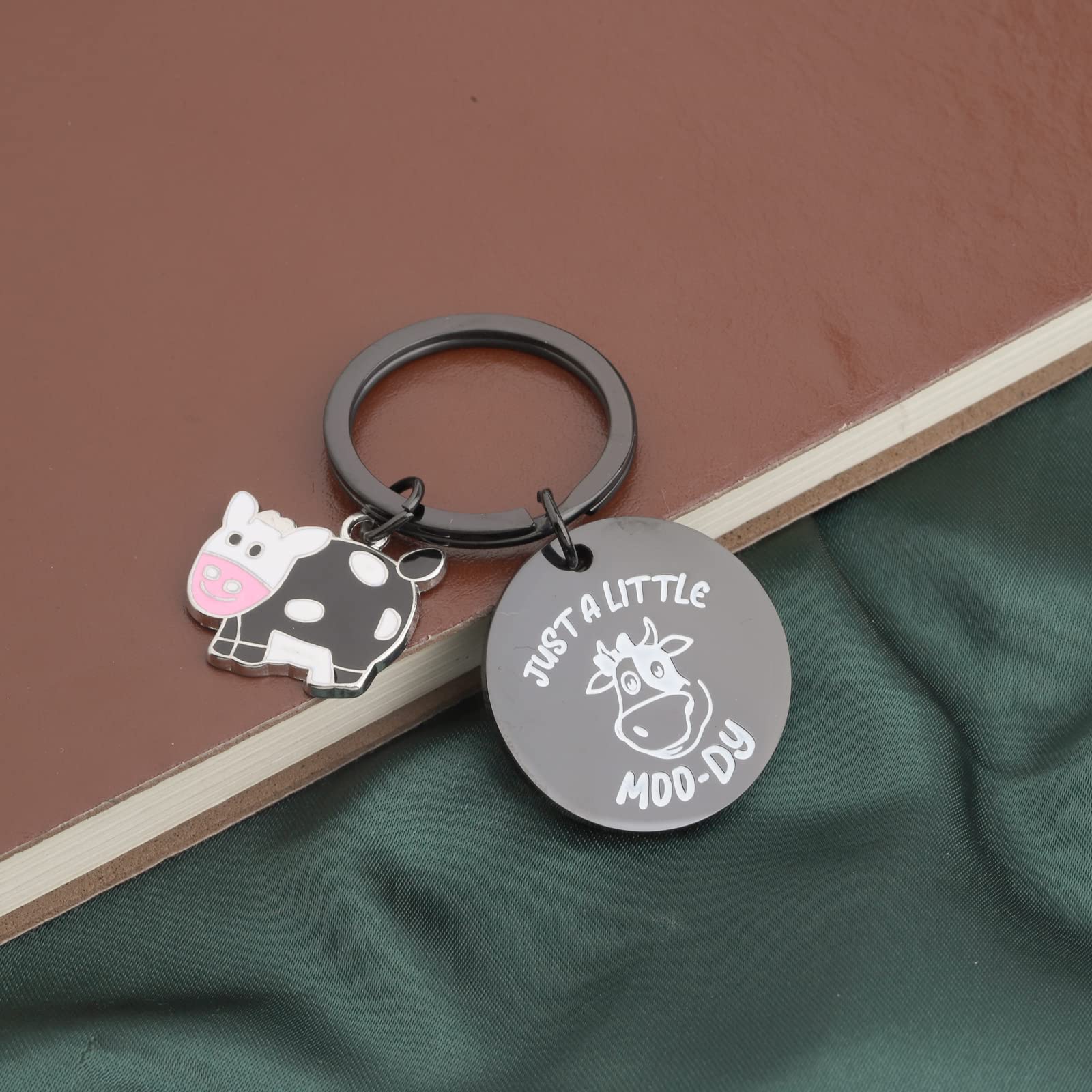 PLITI Cow Gifts Cow Lover Jewelry Cow Friendship Gifts Farmer Gifts Farming Gifts Just a Little Moo-dy Funny Heifer Keychain (little moo-dy BL)