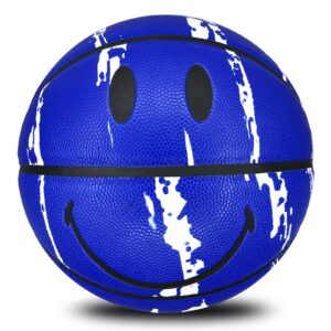 mindcollision size 5 and 7 graffiti smiley basketball, wear-resistant pu soft leather, good grip. perfect for indoor and outdoor training and competitions (4 colors),blue,no.7