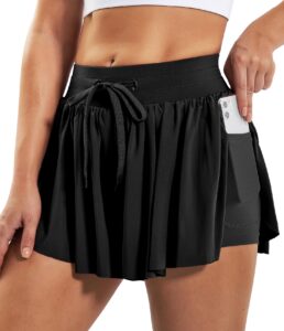 ewedoos flowy shorts for women 2 in 1 gym workout shorts women breezy soft butterfly yoga athletic running shorts for women black