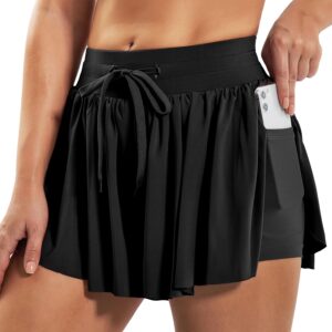 Ewedoos Flowy Shorts for Women 2 in 1 Gym Workout Shorts Women Breezy Soft Butterfly Yoga Athletic Running Shorts for Women Black