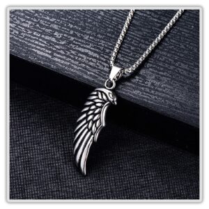 Mgutillart Punk Titanium Steel Angel Wing Pendant Feather Necklace(Steel)