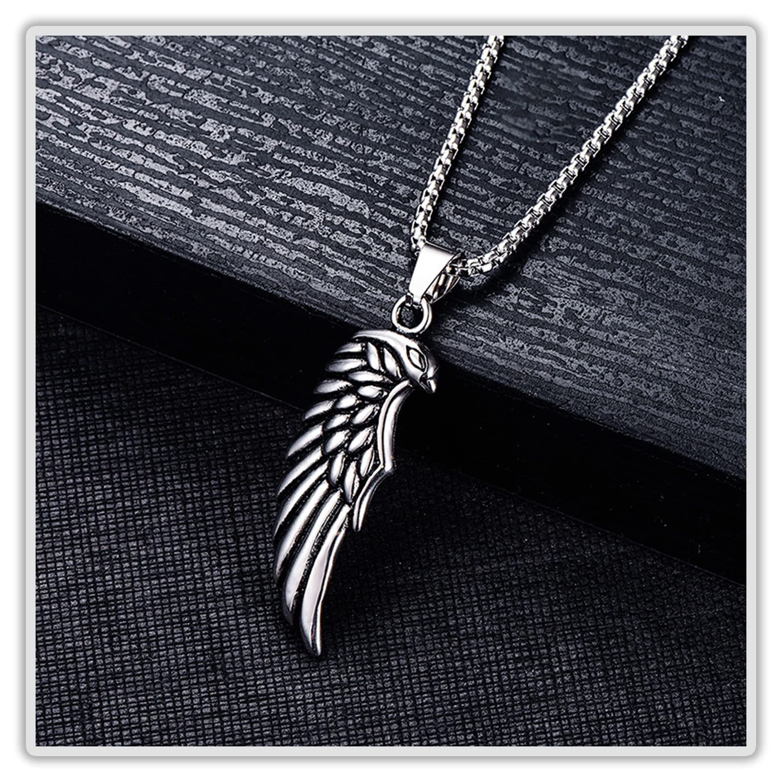 Mgutillart Punk Titanium Steel Angel Wing Pendant Feather Necklace(Steel)