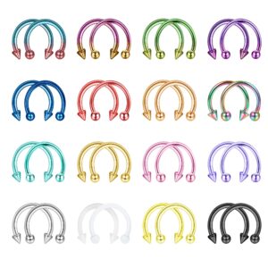 TEN MIRO 32Pcs 16G Horseshoe Nose Septum Rings Surgical Steel Eyebrow Tragus Lip Rings Daith Helix Cartilage Piercing Jewelry for Women Men Balls & Spikes Septum Jewelry 10mm