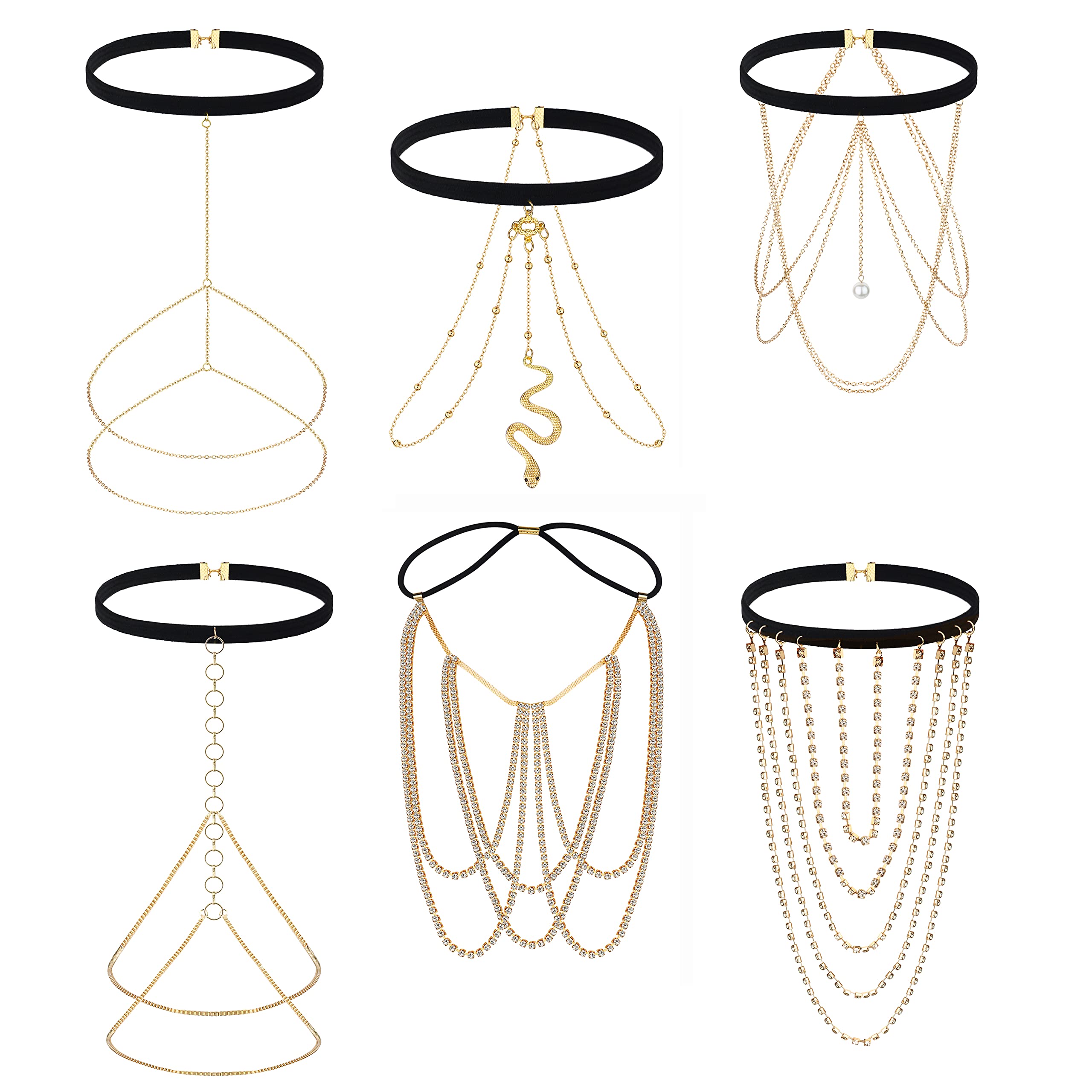 FASACCO 6PCS Snake Leg Chain Thigh Chain for Women Layered Crystal Boho Body Chains Party Summer Beach Thigh Body Chain Jewelry, Gold