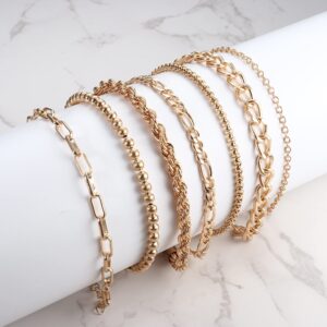 Sanfenly Chain Bracelet & Knuckle Stackable Rings Set for Women Gold/Silver Plated Stack Chain Link Bracelets Bangle Retro Vintage Joint Finger Rings Jewelry Set for Women Egril