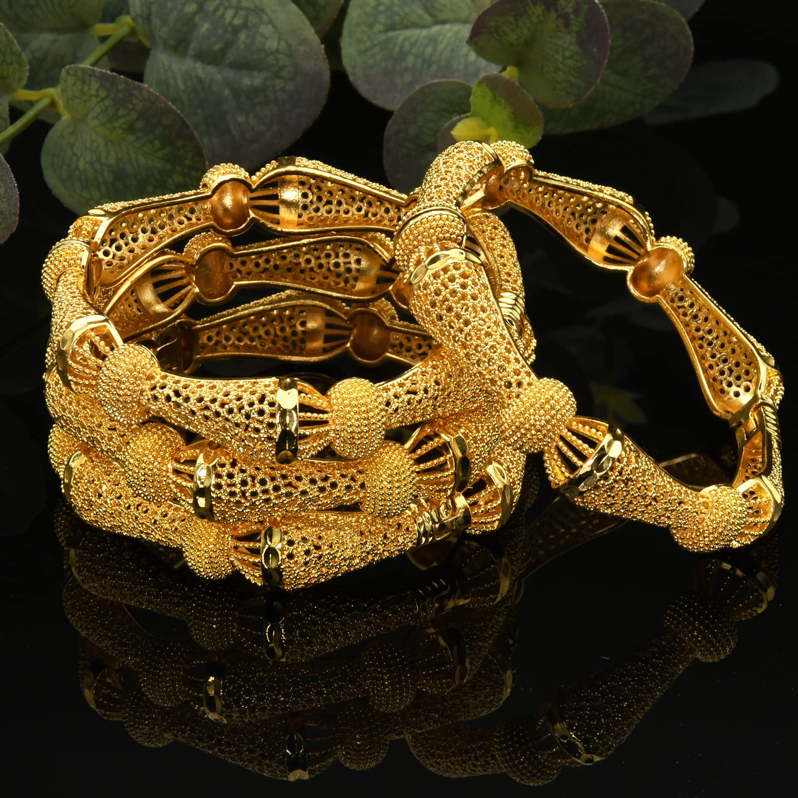 Dubai Gold Bangles for Women Indian African Wedding Bracelets 18K Gold Plated Ethiopian Bridal Jewelry-4pcs