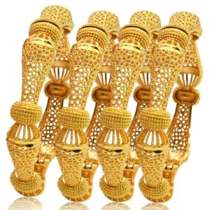 dubai gold bangles for women indian african wedding bracelets 18k gold plated ethiopian bridal jewelry-4pcs