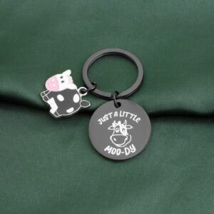 PLITI Cow Gifts Cow Lover Jewelry Cow Friendship Gifts Farmer Gifts Farming Gifts Just a Little Moo-dy Funny Heifer Keychain (little moo-dy BL)