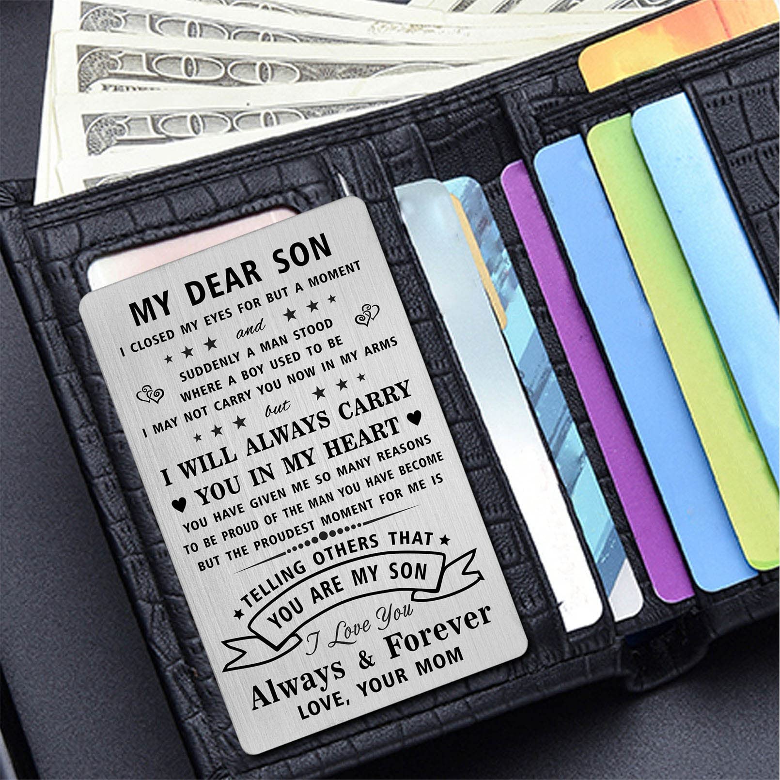 LGQDYMZ Son Birthday Card Gifts from Mom - Son Birthday Card Gifts - Son Fathers Day Engraved Wallet Card Gifts for Birthday Wedding Anniversary