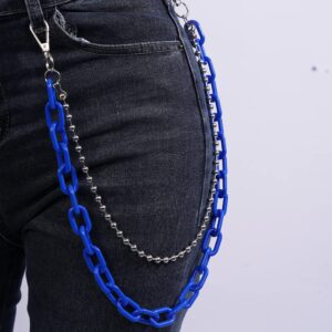 YERTTER Cute Color Acrylic Layered Jeans Pants Chains Hip Hop Trousers Chain Colorful Acrylic Gothic Rock Jean Pant Chain Waist Link Chain for Women Men Egirls (Blue)