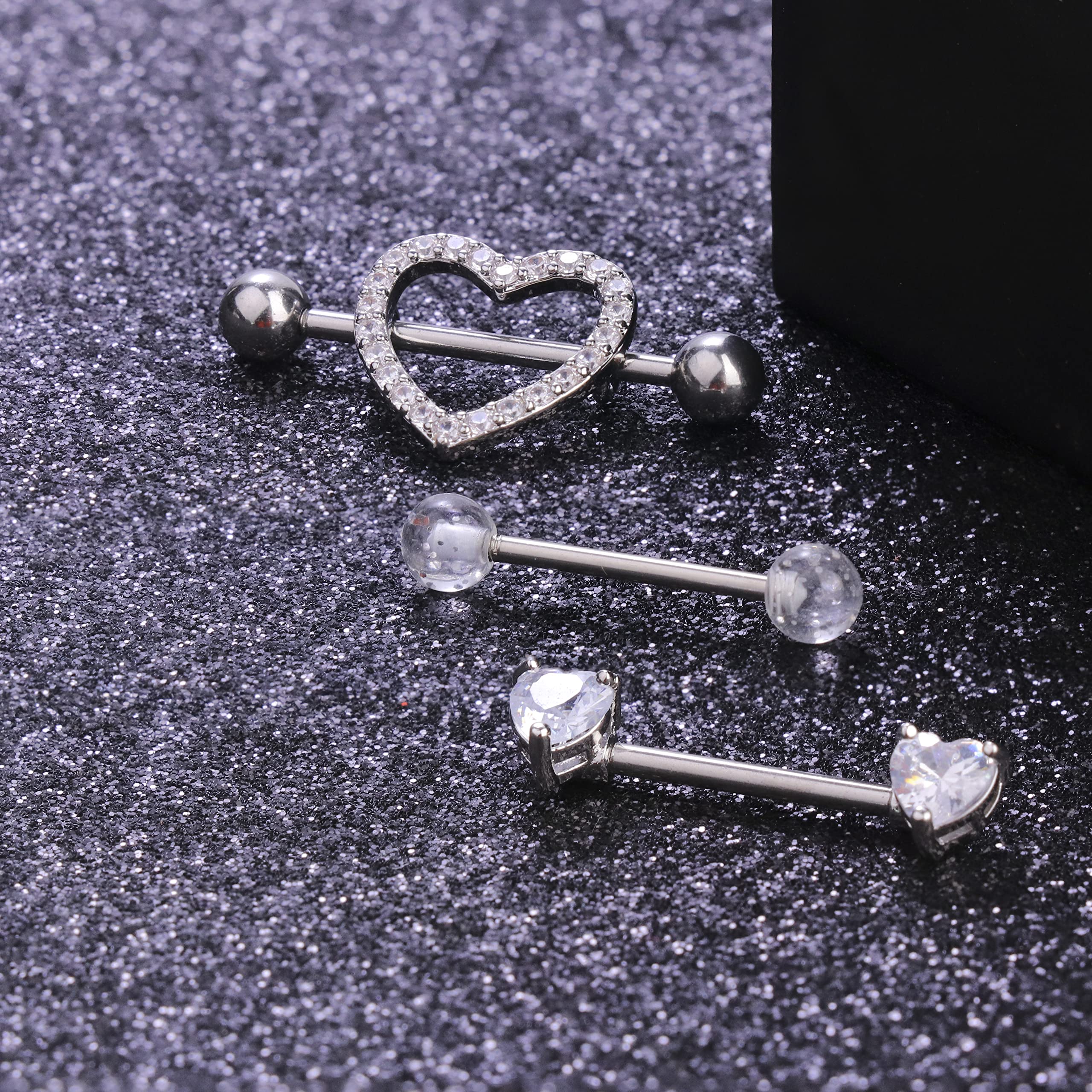 Besteel 8 Pairs Nipple Rings 14G Stainless Steel Nipplerings CZ Heart Butterfly Ball Tongue Barbell Rings Retainer Body Piercing Jewelry for Women Silver