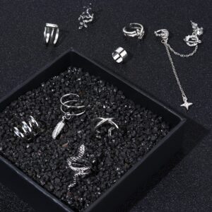 Jstyle 16 Pcs Ear Cuff Earrings for Women Cuff Chain Earrings Helix Cartilage Non Piercing Earring Silver Tone