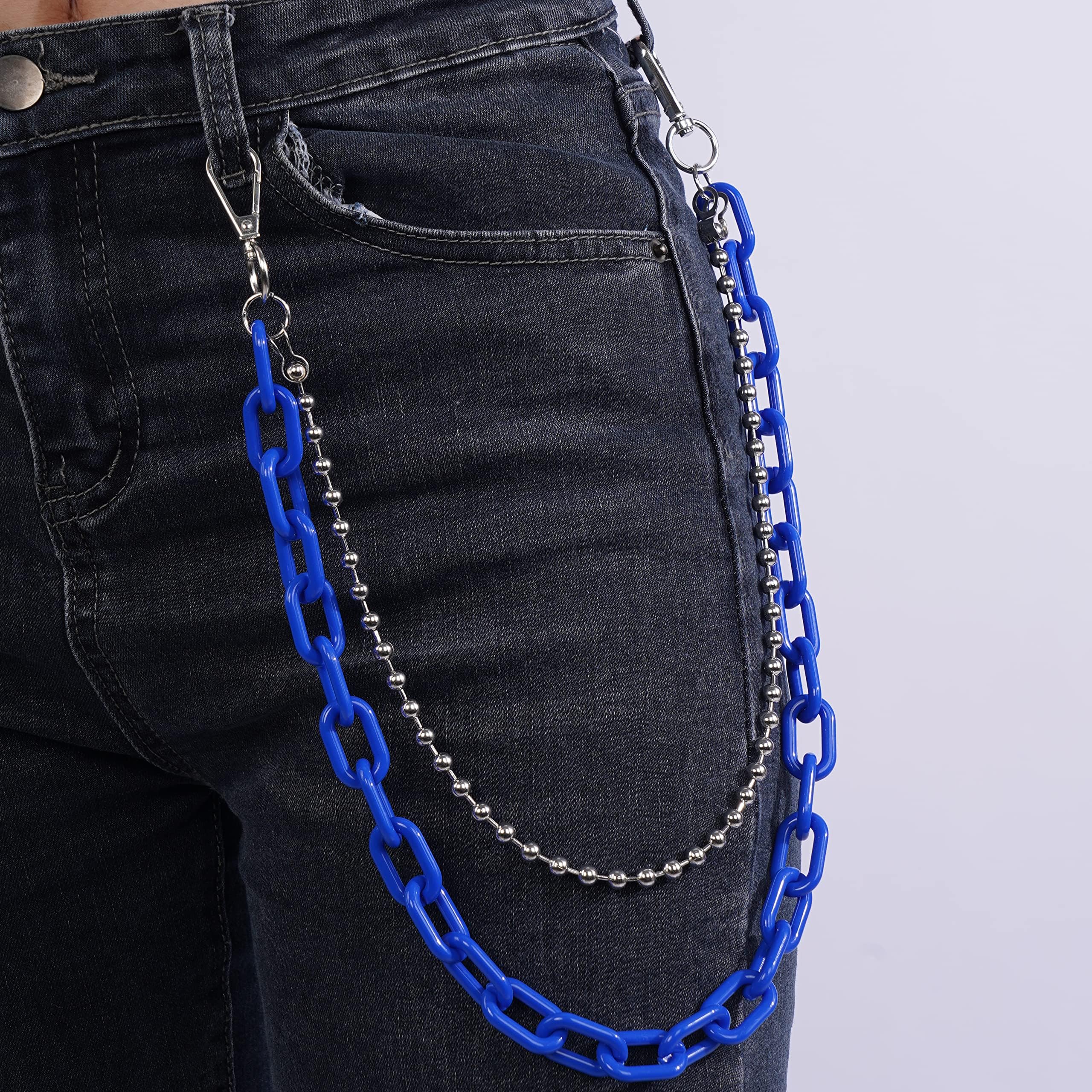 YERTTER Cute Color Acrylic Layered Jeans Pants Chains Hip Hop Trousers Chain Colorful Acrylic Gothic Rock Jean Pant Chain Waist Link Chain for Women Men Egirls (Blue)