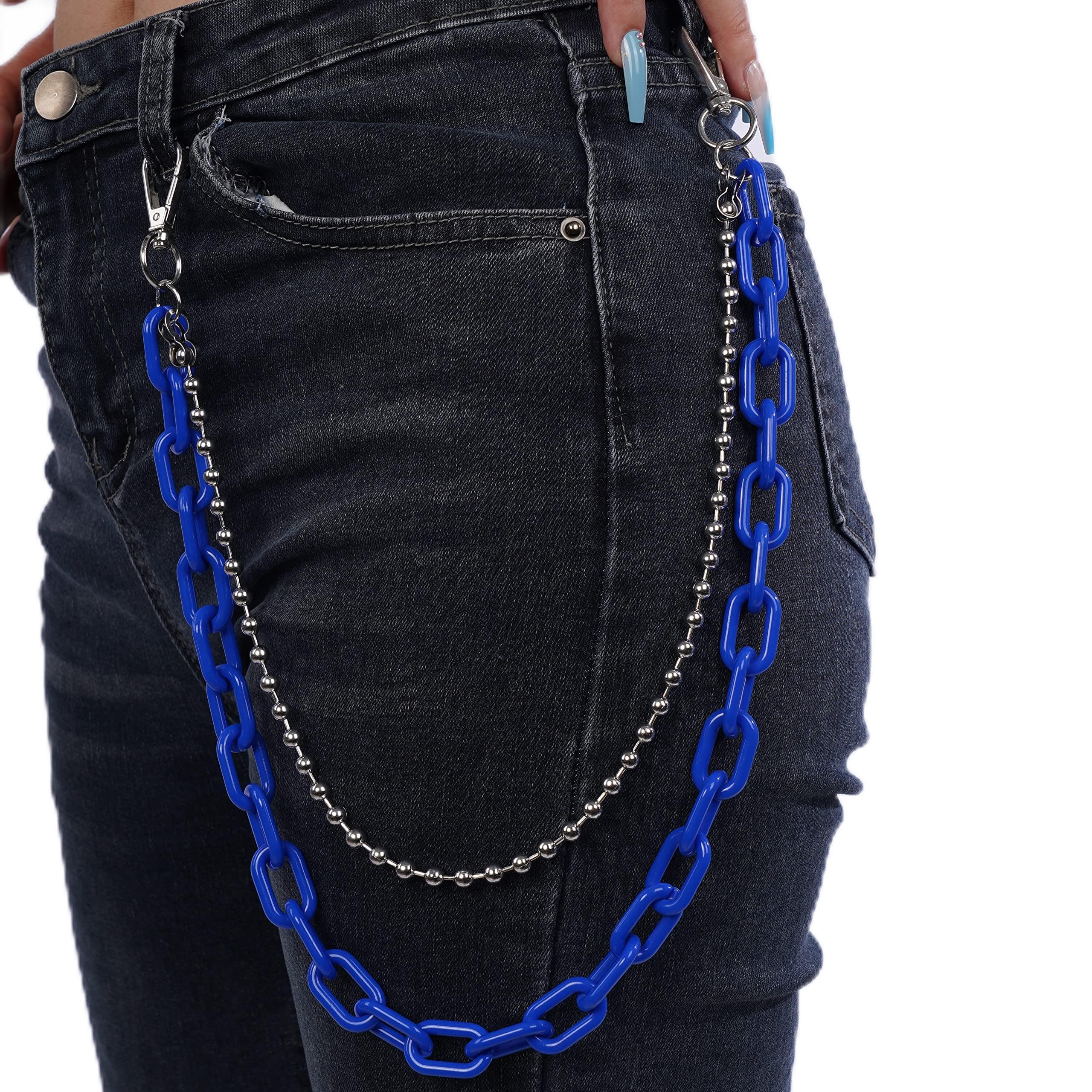 YERTTER Cute Color Acrylic Layered Jeans Pants Chains Hip Hop Trousers Chain Colorful Acrylic Gothic Rock Jean Pant Chain Waist Link Chain for Women Men Egirls (Blue)