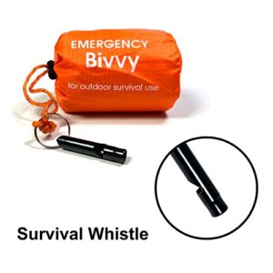 8 in 1 Emergency Sleeping Bivvy Sack, Survival Sleeping Bag with Whistle, Thermal Bivy Sask Blanket, 1-Person Size, Lightweight and Portable (4 Pack)