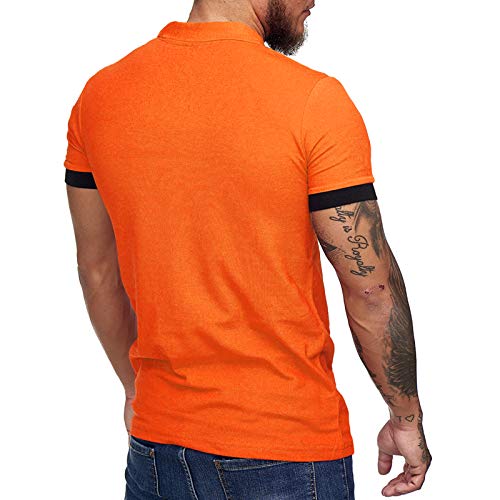 Zuoyouzi Men's Short Sleeve Casual Slim Fit Polo Shirts Basic Designed Classic Cut Cotton Shirts Orange