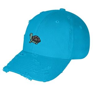 JPAK Turtle Vintage Dad Hat Frayed Embroidered Cap Neck Aqua