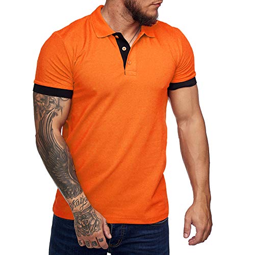 Zuoyouzi Men's Short Sleeve Casual Slim Fit Polo Shirts Basic Designed Classic Cut Cotton Shirts Orange