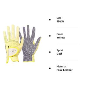 GH CLUB GH Women's Leather Golf Gloves One Pair - Plain Both Hands (Yellow, 19 (S))