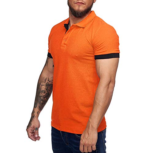 Zuoyouzi Men's Short Sleeve Casual Slim Fit Polo Shirts Basic Designed Classic Cut Cotton Shirts Orange